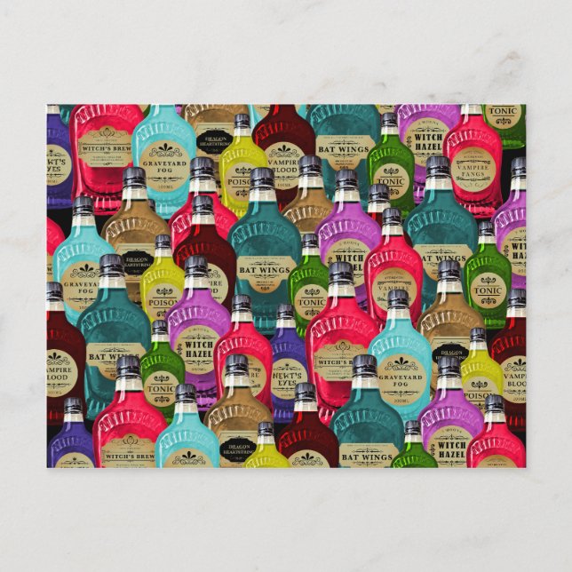 Witch Doktor Magic Potion Apothecary Tonic Flaskor Vykort (Framsida)