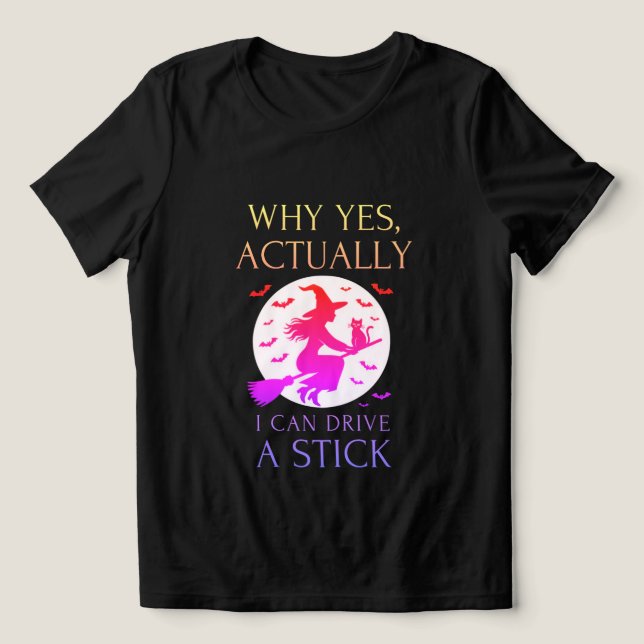 Witch Driving Stick Funny Halloween Party T Shirt (Design Framsida)