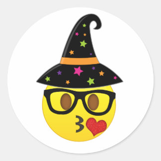Witch Emoji Halloween Stickers för barn Runt Klistermärke