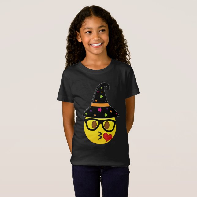 Witch Emoji Halloween T-Shirt for Girls (Hel framsida)