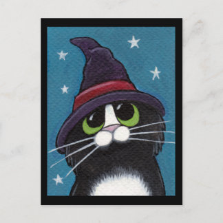Witch Familiar Quirky Halloween Cat Illustration Vykort