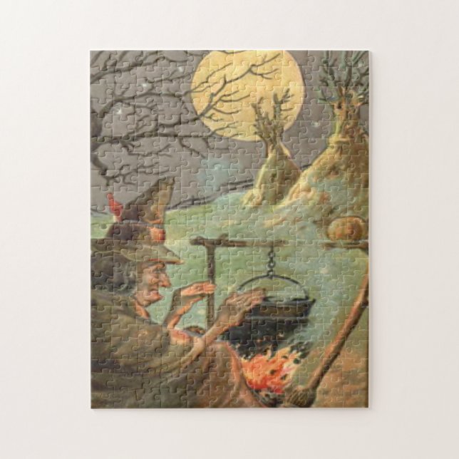 Witch Fire Cauldron Full Moon Natt Pussel (Vertikal)
