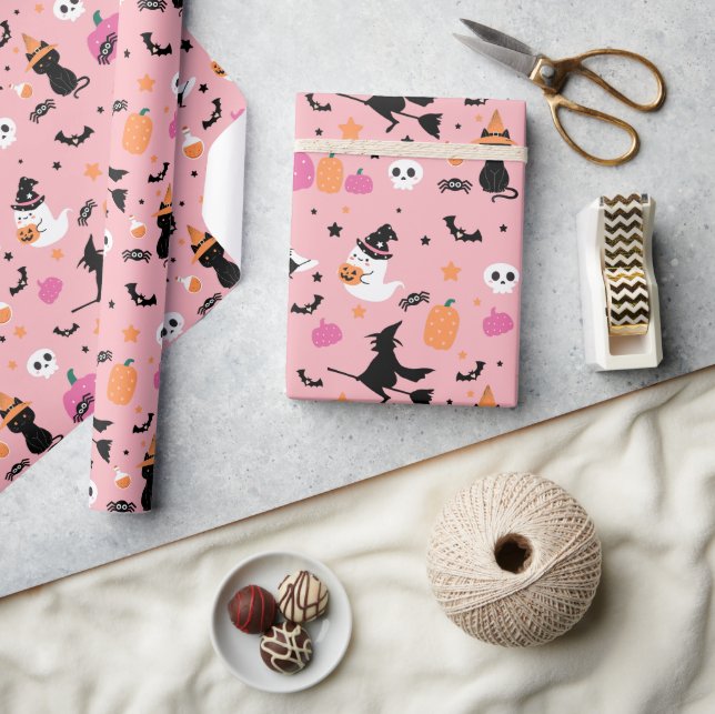 Witch Fladdermus Spiders Ghost Pumpkin Halloween M Presentpapper (Hantverk)