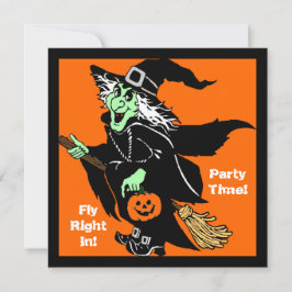 Witch Flies Halloween Tecknad Inbjudningar