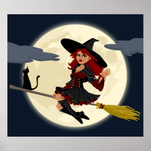 Witch Flies på Broom Poster
