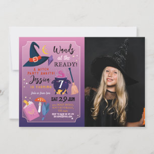 Witch Födelsedagsfest Trollspö Redo Girls Photo Inbjudningar