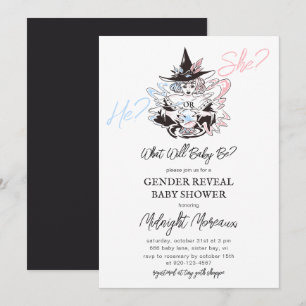 Witch Gender Reveal Halloween Baby Shower Inbjudningar