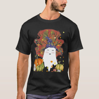 Witch Ghost Cat Pumpkin Coffee Älskare Höst löv H T Shirt