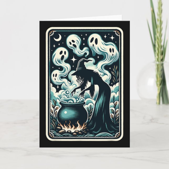 Witch Ghost Cauldron Gothic Supernatural Tarot Car Kort (Framsida)