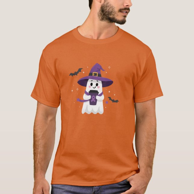 Witch Ghost Coffee Purple Ribbon Awareness T Shirt (Framsida)