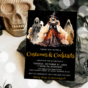 Witch & Ghost Costumes & Cocktails Halloween fest Inbjudningar