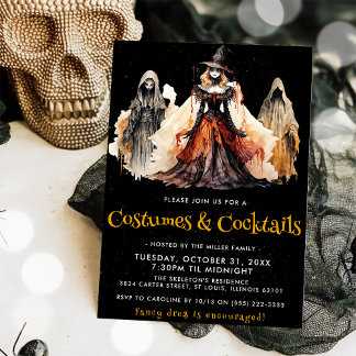 Witch & Ghost Costumes & Cocktails Halloween fest Inbjudningar