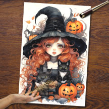 Witch Girl 1 Halloween Decoupage Papper