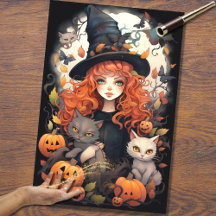Witch Girl 2 Halloween Decoupage Papper