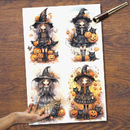 Witch Girl Collage 1 Halloween Decoupage Papper