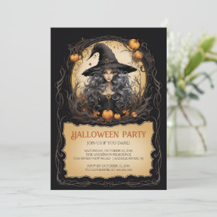 Witch Girl Gothic Halloween Inbjudningar
