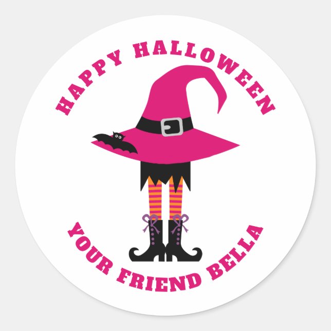 Witch Girl, Kids Halloween Sticker Runt Klistermärke (Framsida)