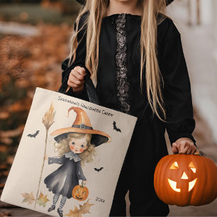 Witch Girl Personlig Halloween Candy Tygkasse