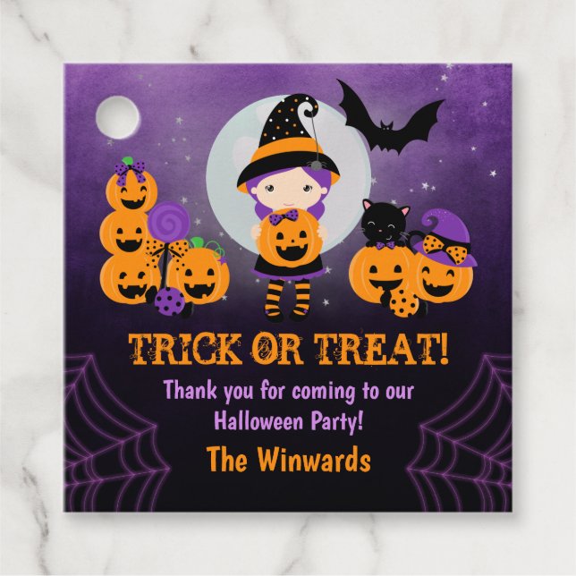 Witch Girl Pumpkins Halloween fest Gåvor Etiketter (Framsida)