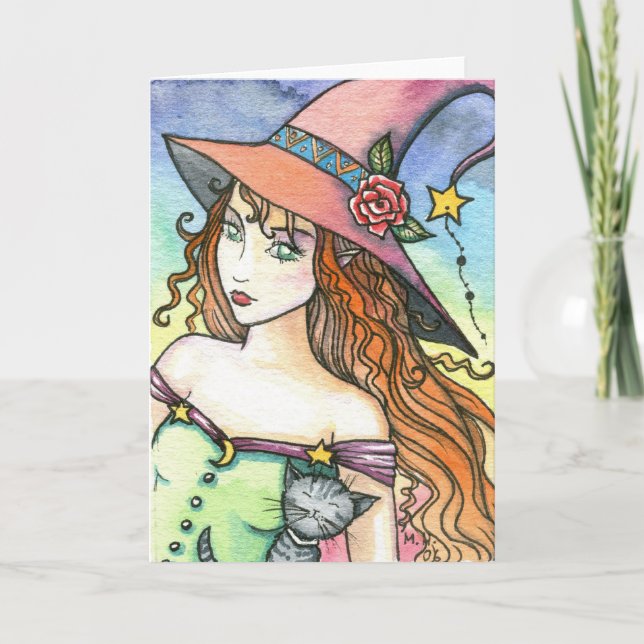 Witch Grått Tabby Card Notecard by Molly Harrison Kort (Framsida)