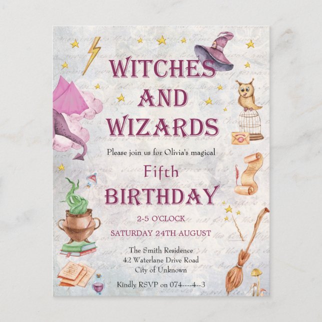 Witch-guide Magic Kid Birthday-inbjudan (Framsida)