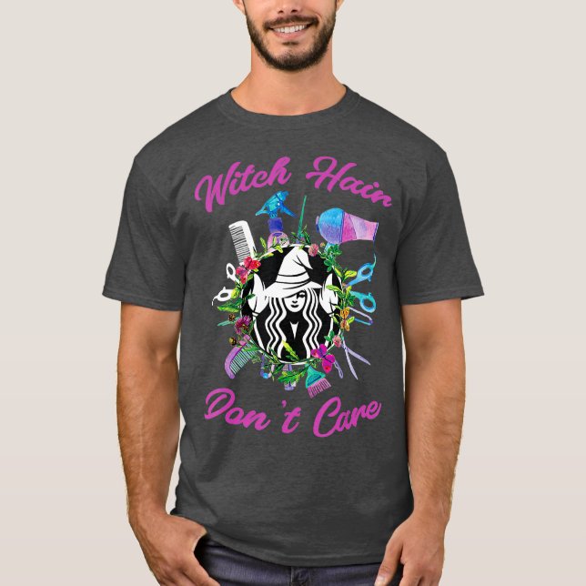 Witch Hair Dont Care Halloween Scissors Broom T Shirt (Framsida)