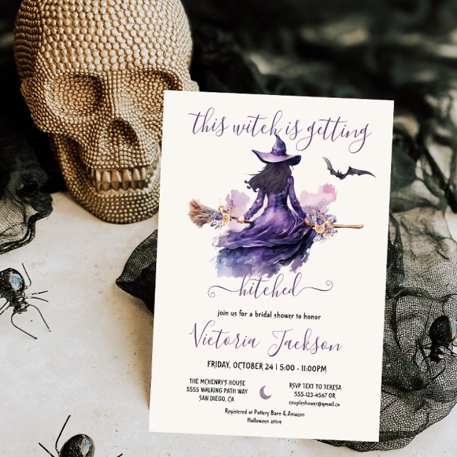 Witch håller på att bli Hitched Halloween Möhippa Inbjudningar (Skapare uppladdad)