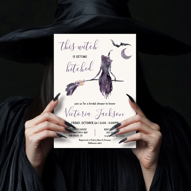 Witch håller på att bli Hitched Halloween Möhippa Inbjudningar (Skapare uppladdad)