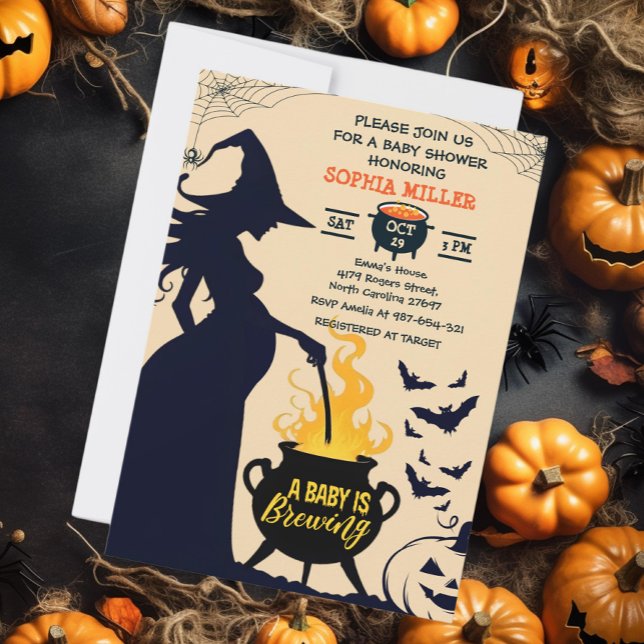 Witch Halloween Cauldron Baby håller på att blåsa Inbjudningar (Skapare uppladdad)