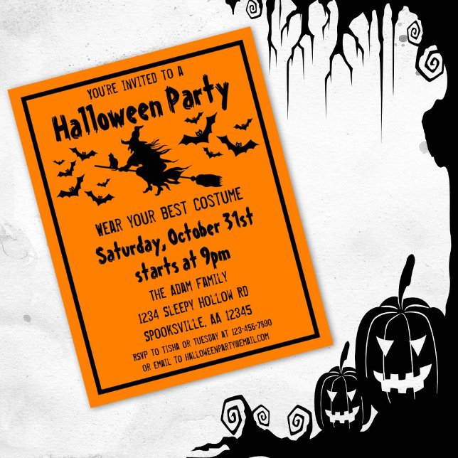 Witch Halloween Costume Party Inbjudan Vykort (Skapare uppladdad)
