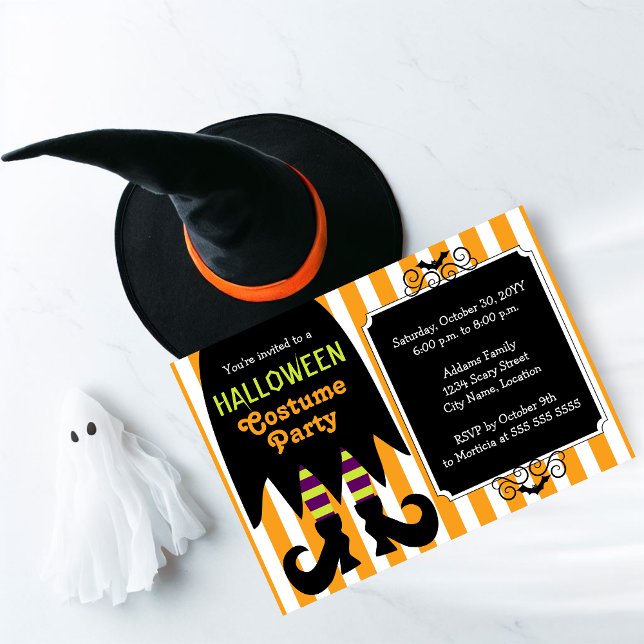 Witch Halloween Costume Party Inbjudningar (A bewitching Halloween costume party invite perfect for kids and adults.)