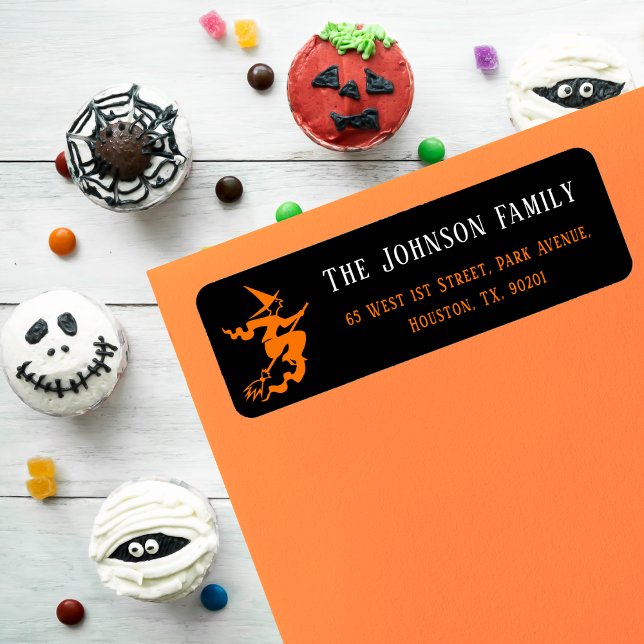 Witch Halloween fest Mail Black Returadress Returadress Etikett (Witch Halloween Party Mail Black Return Address Label)