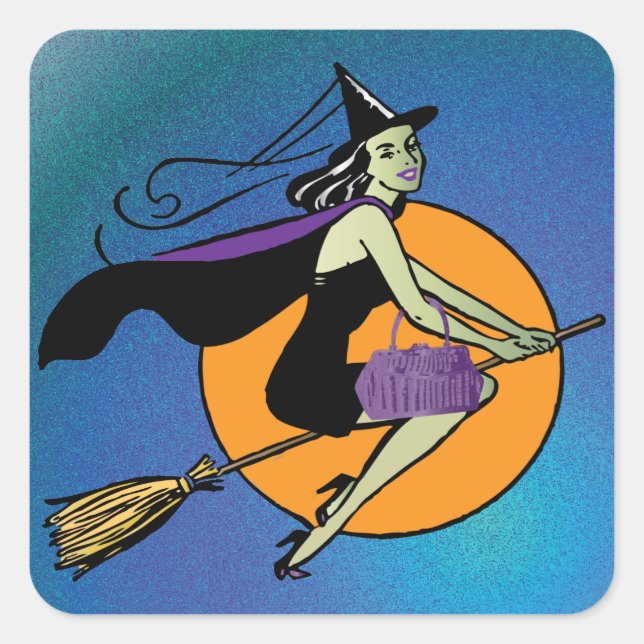 Witch Halloween Fyrkantigt Klistermärke (Framsida)