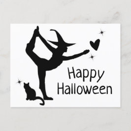 Witch Halloween Namaste Yoga Black White Modern Vykort