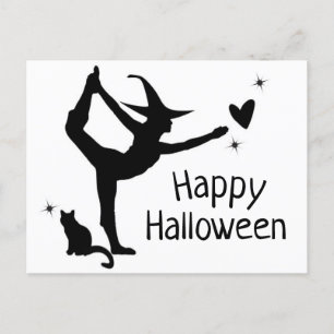 Witch Halloween Namaste Yoga Black White Modern Vykort