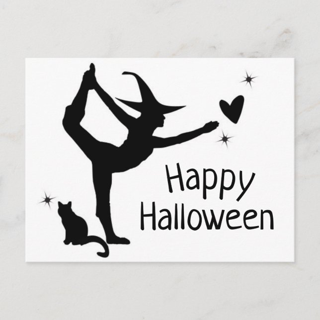 Witch Halloween Namaste Yoga Black White Modern Vykort (Framsida)