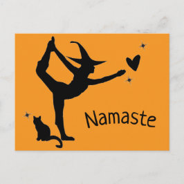 Witch Halloween Namaste Yoga Orange Black Modern Vykort