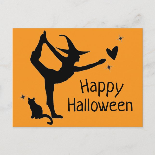 Witch Halloween Namaste Yoga Orange Black Modern Vykort (Framsida)