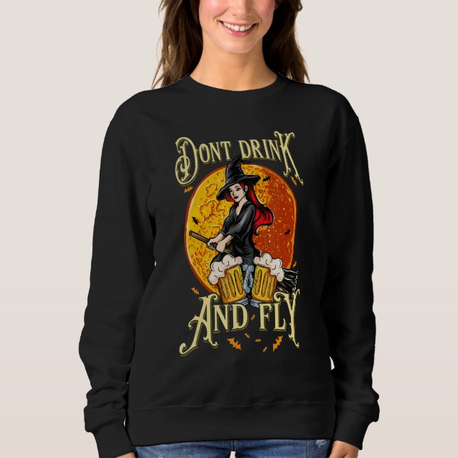 Witch Halloween Party Motif Don't Drink And Fly 3 T Shirt (Framsida)
