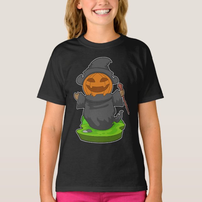 Witch Halloween Pumpkin T Shirt (Framsida)