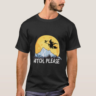 Witch, Halloween Puns Full Moon Broom T Shirt