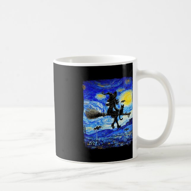 Witch Halloween Starry Night Van Gogh Aesthetic Pa Kaffemugg (Höger)