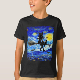 Witch Halloween Starry Night Van Gogh Aesthetic Pa T Shirt