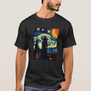 Witch Halloween Starry Night Van Gogh Aesthetic Pa T Shirt