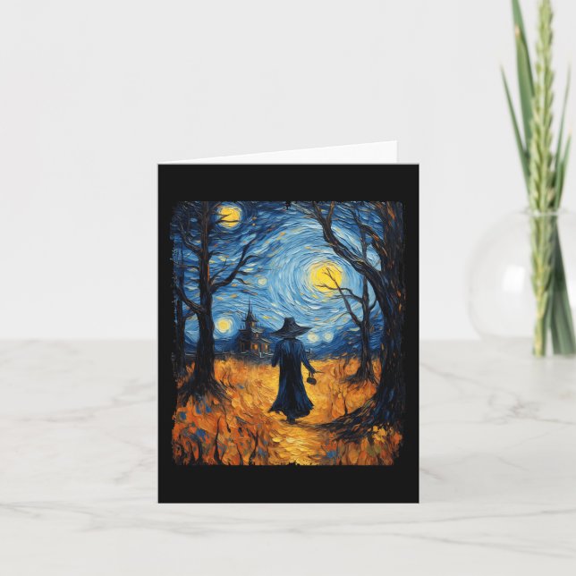 Witch Halloween Starry Night Van Gogh Costume Art Kort (Framsida)