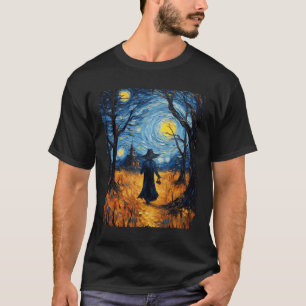 Witch Halloween Starry Night Van Gogh Costume Art T Shirt