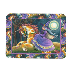 WITCH & HALLOWEEN UNICORN, BLACK CAT Fantasy Horse Magnet
