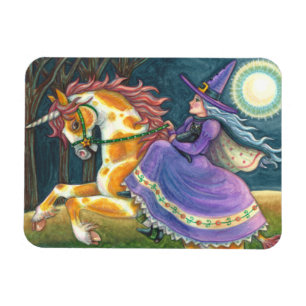 WITCH & HALLOWEEN UNICORN, BLACK CAT Fantasy Horse Magnet