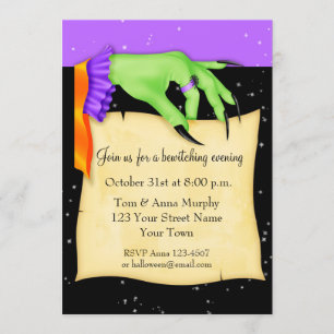 Witch Hand med Papper Halloween-inbjudan Inbjudningar