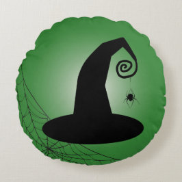 Witch har med Spindelnät Grönt Halloween Pillow Rund Kudde